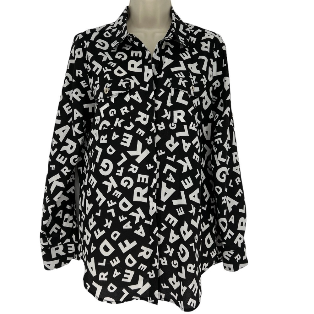 Karl Lagerfeld Logo Letters Print Black and White Shirt Size S‎